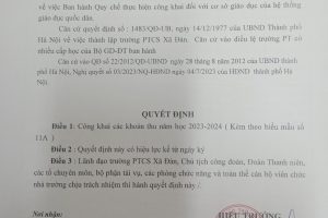 QUYẾT ĐỊNH VỀ VIỆC CÔNG KHAI CÁC KHOẢN THU NĂM HỌC 2023 – 2024